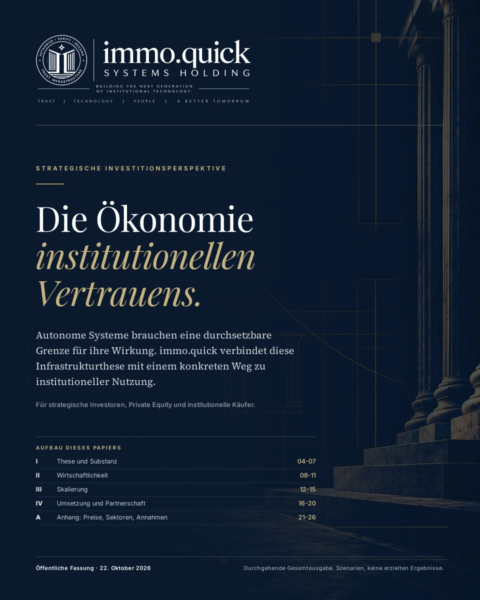 Originaldeckblatt: Die Ökonomie institutionellen Vertrauens, immo.quick Investment Case v4