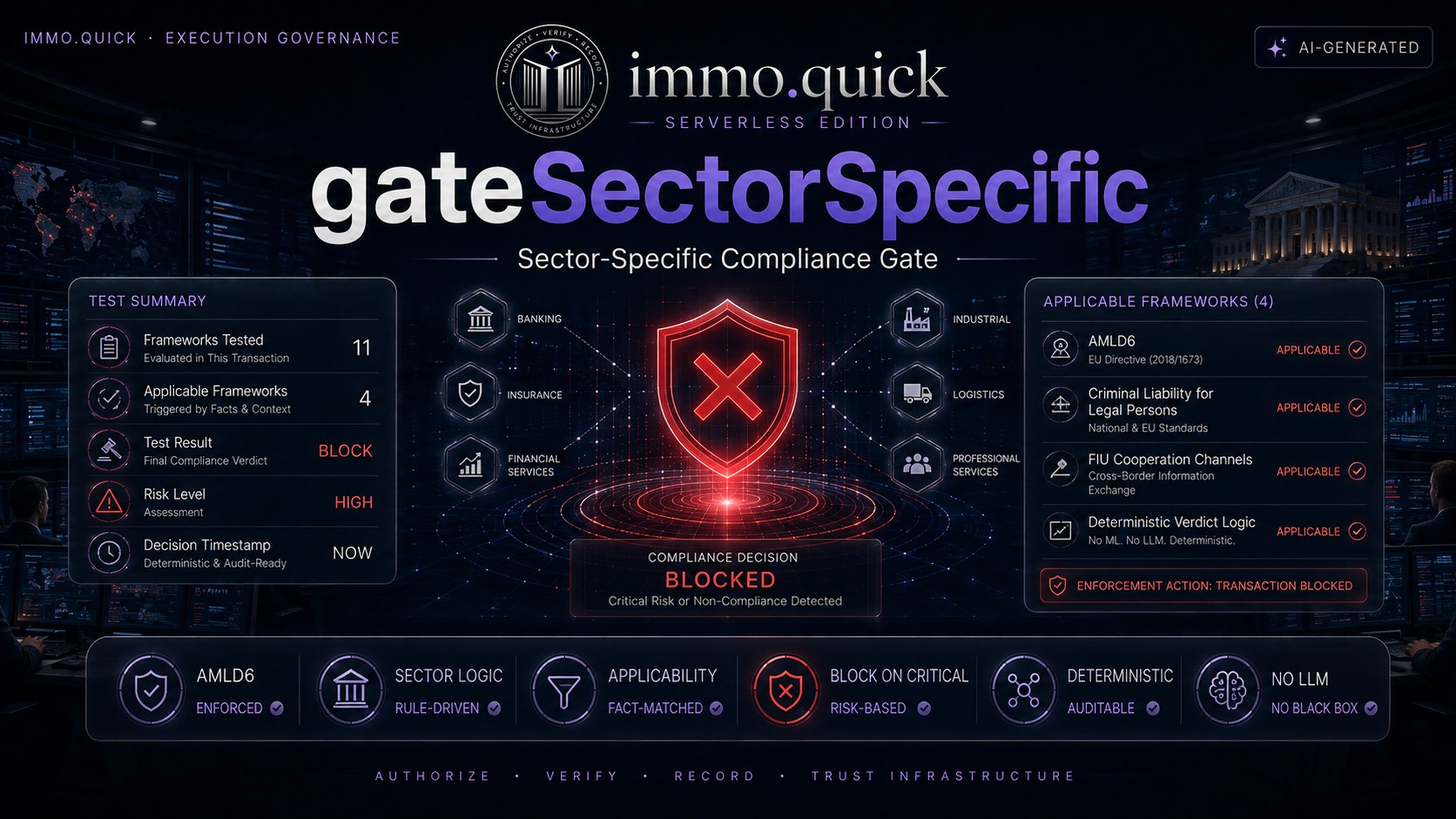 gateSectorSpecific — Eleven frameworks, only the applicable ones count.