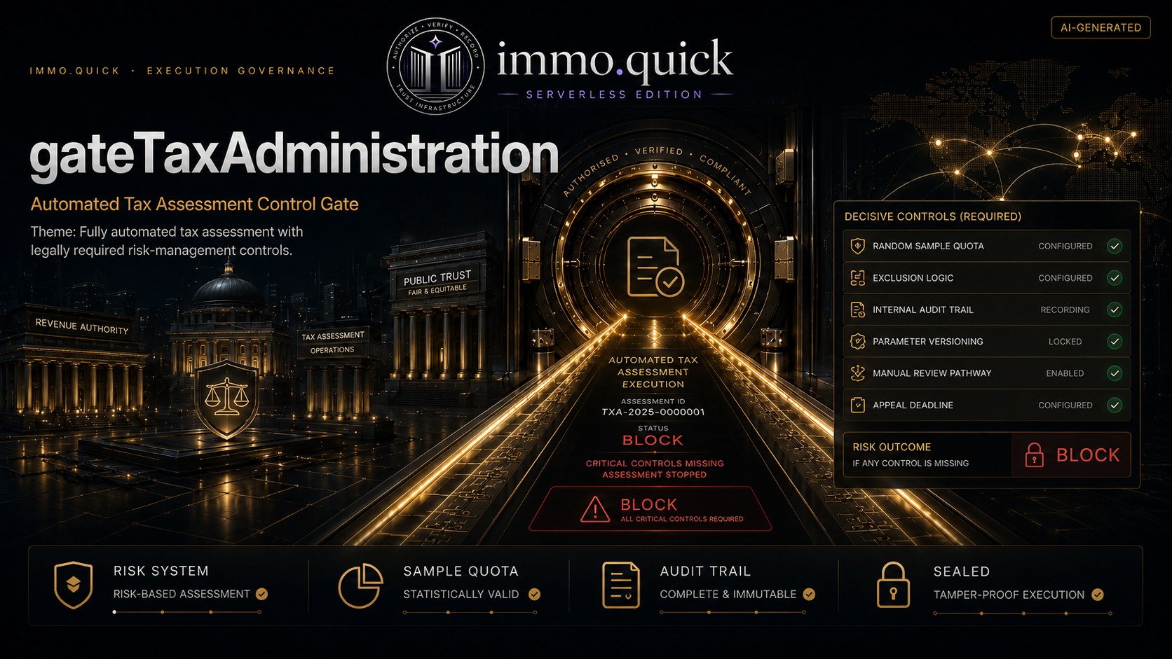 gateTaxAdministration — Externally secret, internally complete. Two layer transparency.